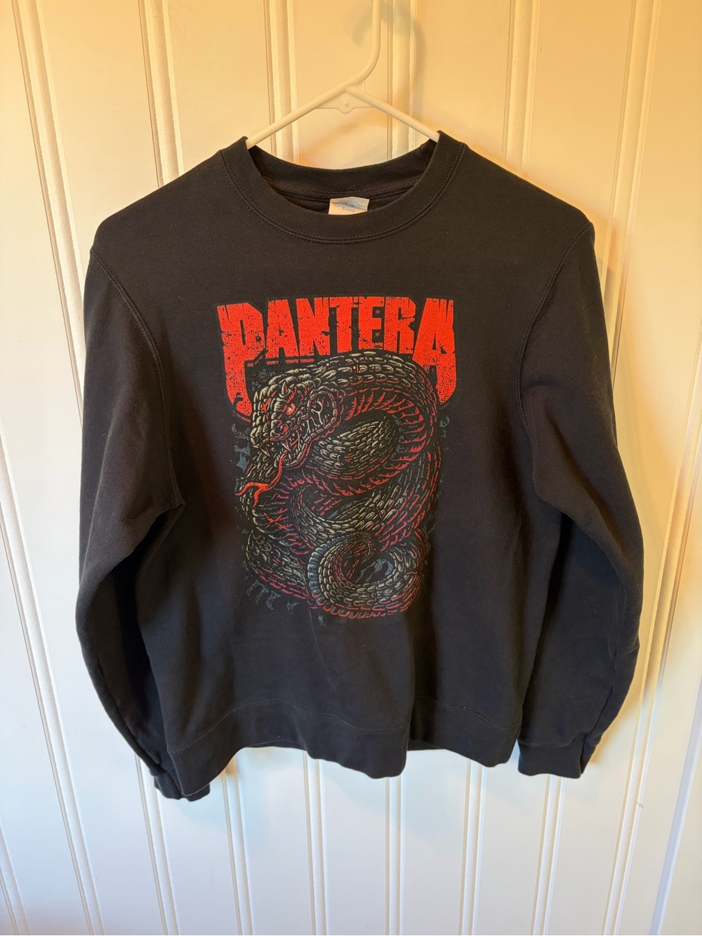 Pantera "Venomous" Snake Graphic Crewneck Sweatshirt Black Retro Style Men's S